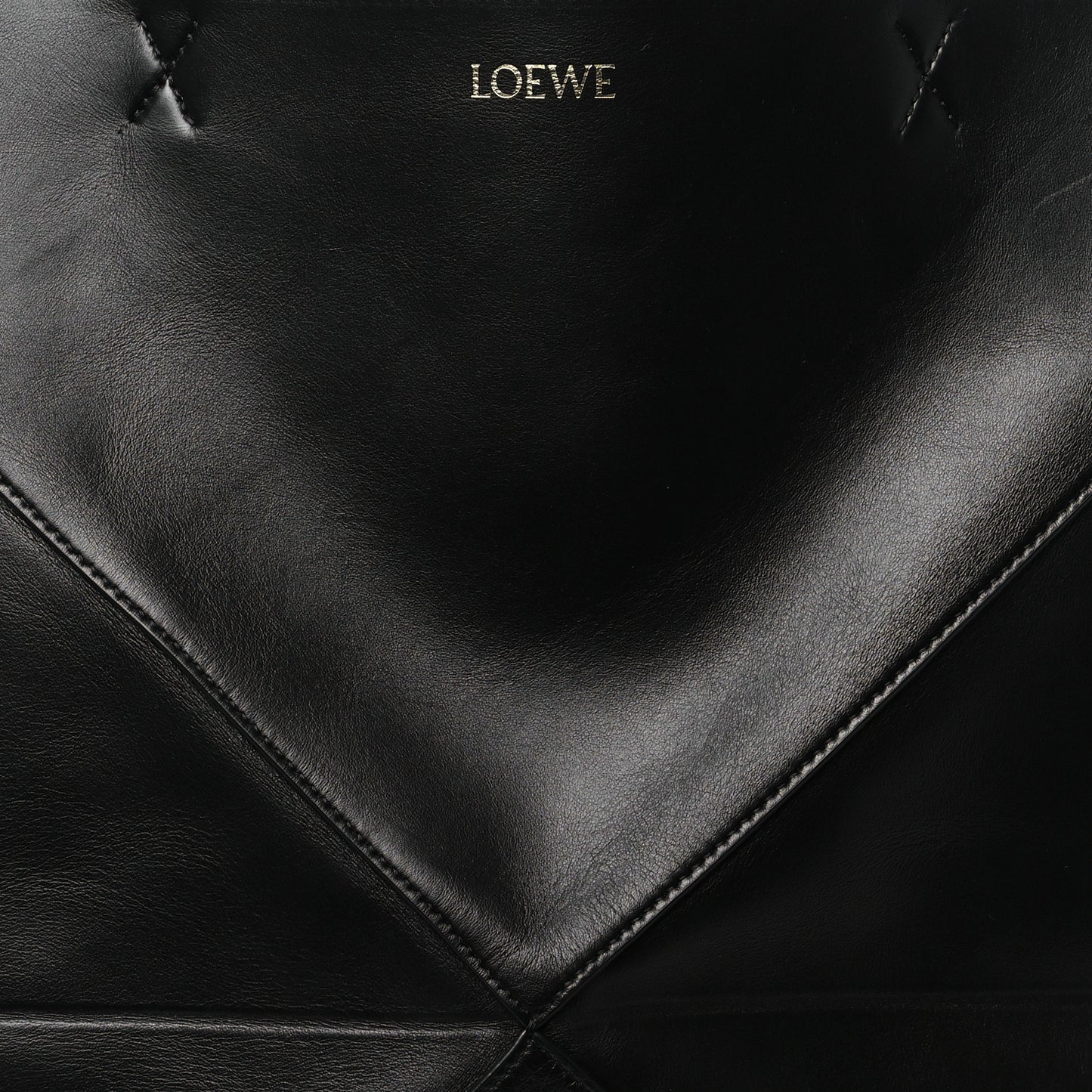 Shiny Calfskin Large Puzzle Fold Tote Black