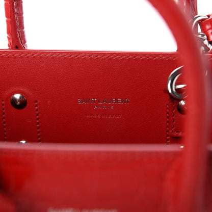 Saint Laurent Calfskin Crocodile Embossed Nano Sac De Jour Red 8 of 11