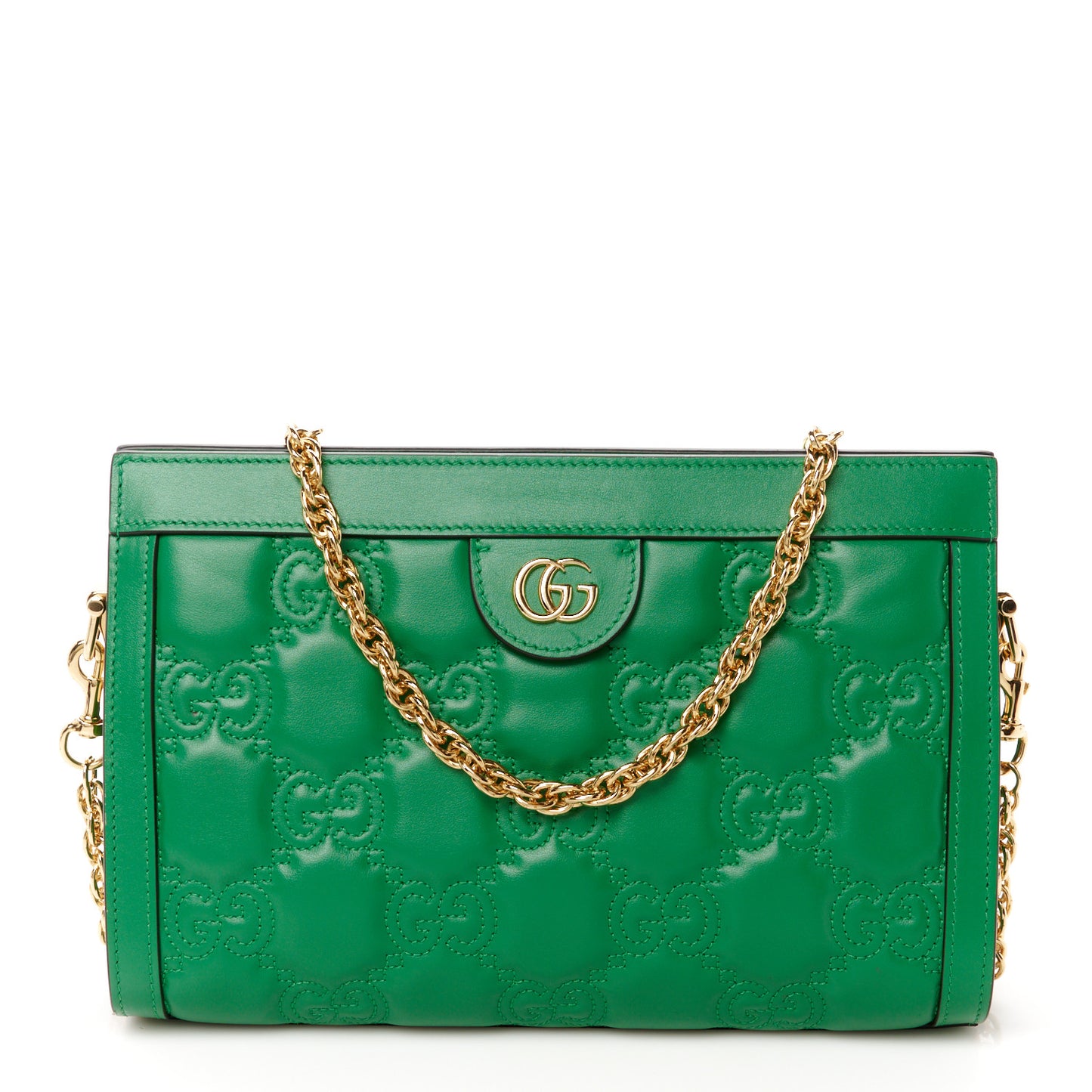 Calfskin GG Matelasse Small Slim Chain Shoulder Bag Spring Green Natural