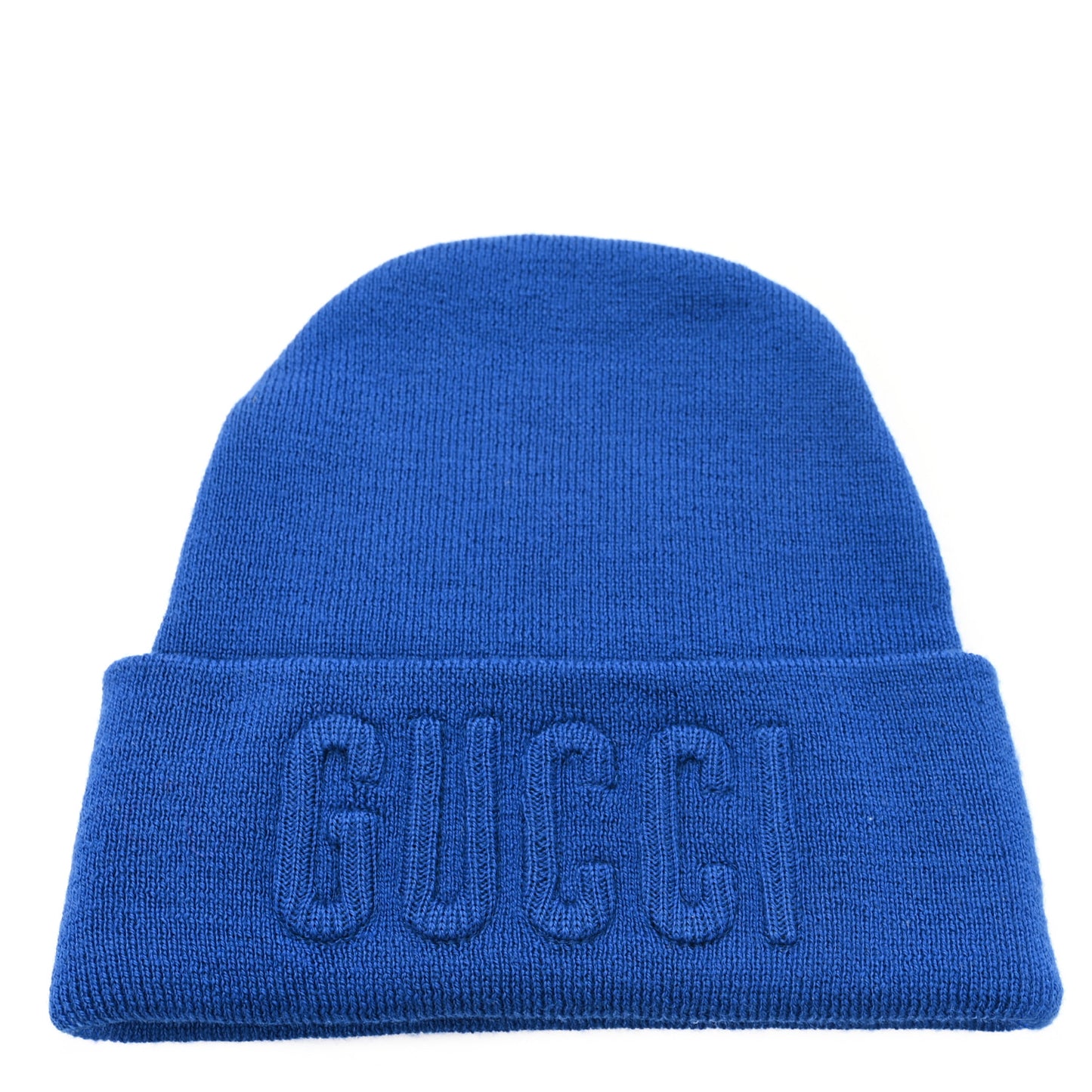 Wool Knit Logo Embroidered Beanie Hat M Blue
