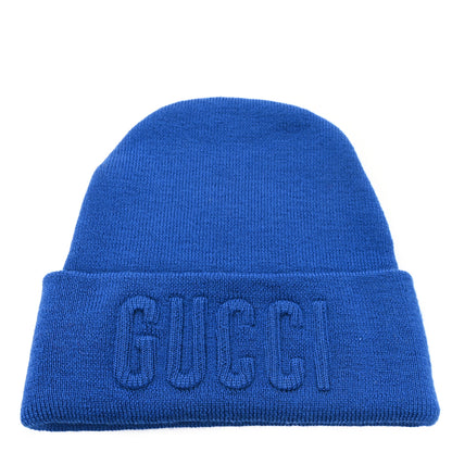 Gucci Wool Knit Logo Embroidered Beanie Hat M Blue 1 of 4