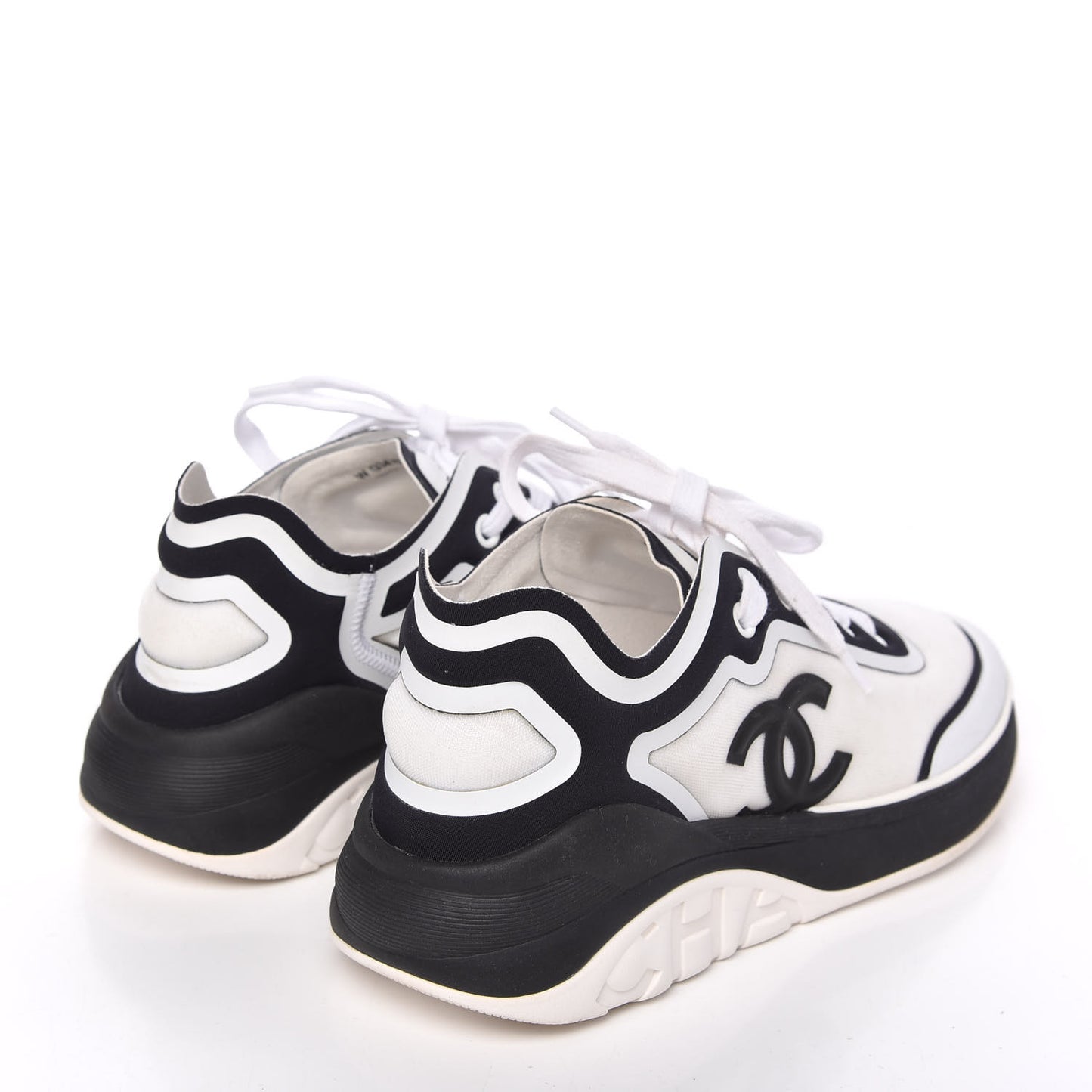 Nylon Calfskin Suede Womens CC Sneakers 36.5 White Black