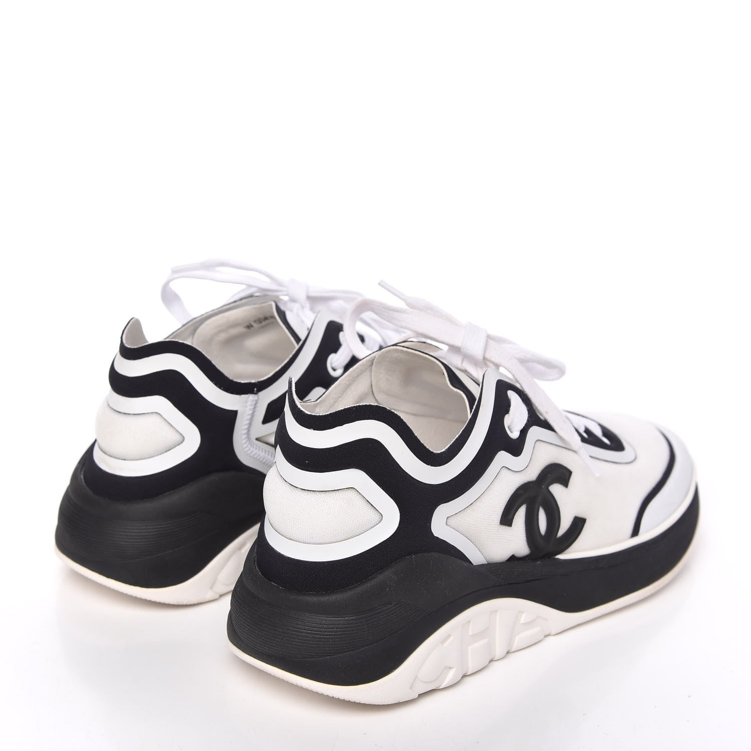 Chanel Nylon Calfskin Suede Womens CC Sneakers 36.5 White Black 4 of 7