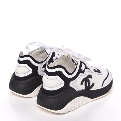 Chanel Nylon Calfskin Suede Womens CC Sneakers 36.5 White Black 4 of 7