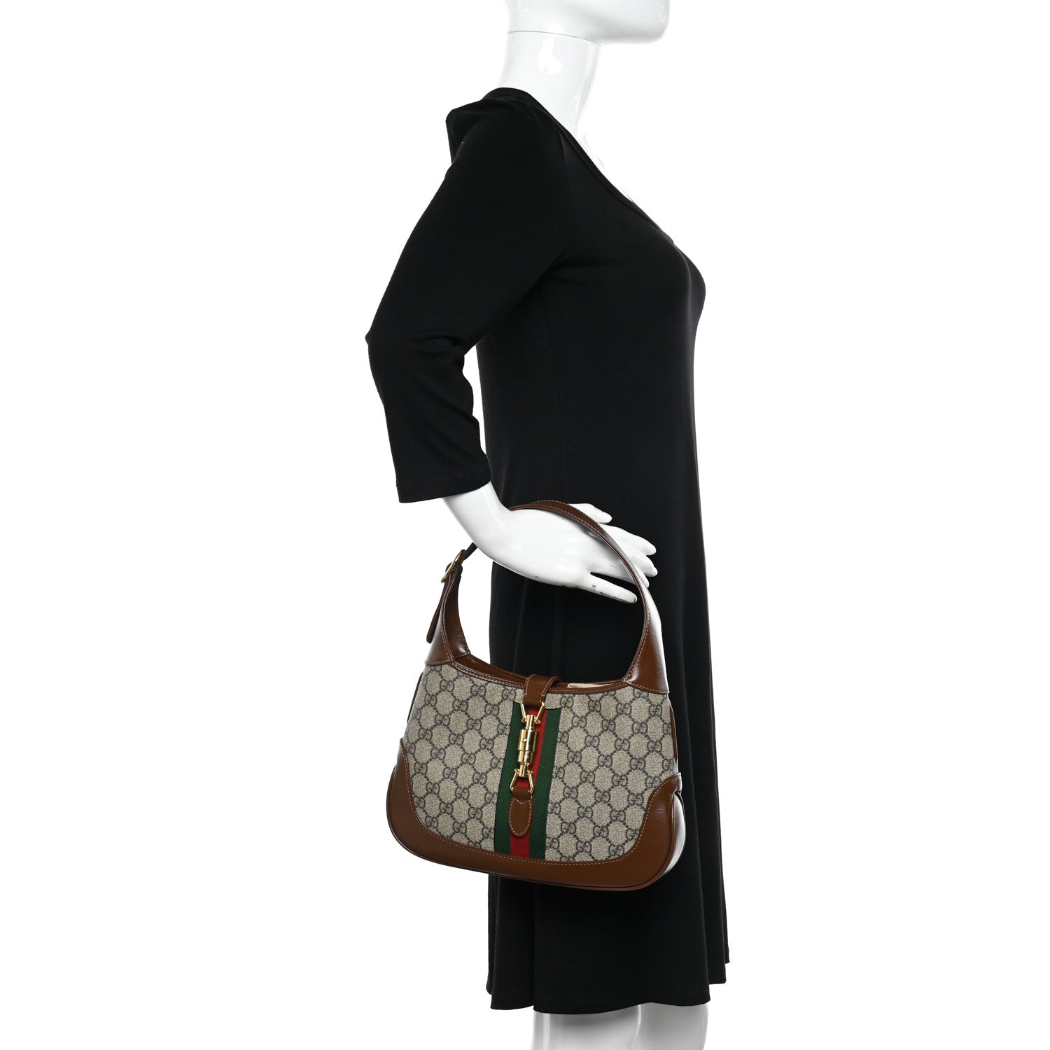 Gucci GG Supreme Monogram Azalea Calfskin Web Small Jackie 1961 Hobo Beige Ebony Brown Sugar 2 of 10
