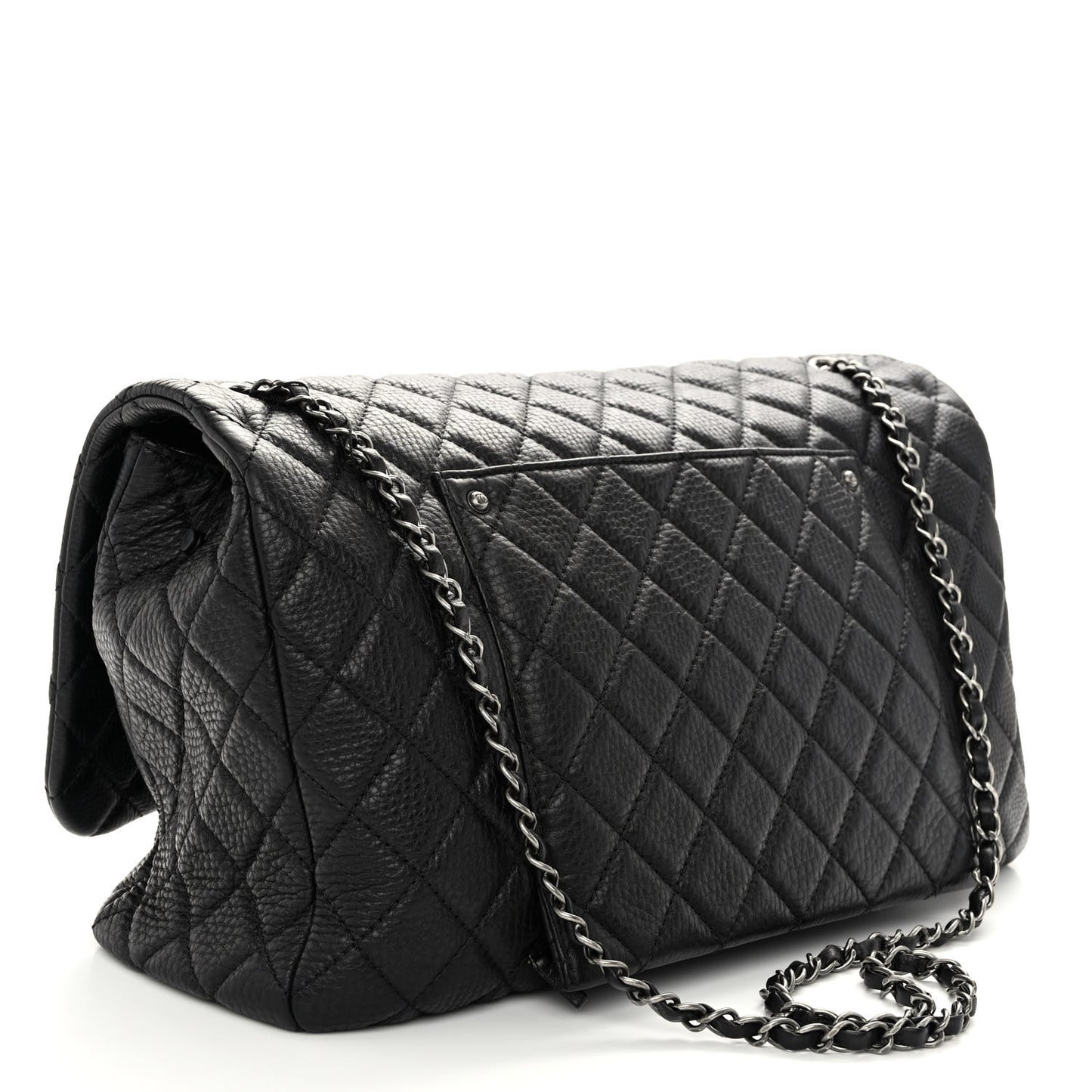 Calfskin Quilted Small XXL Travel Flap Bag Black
