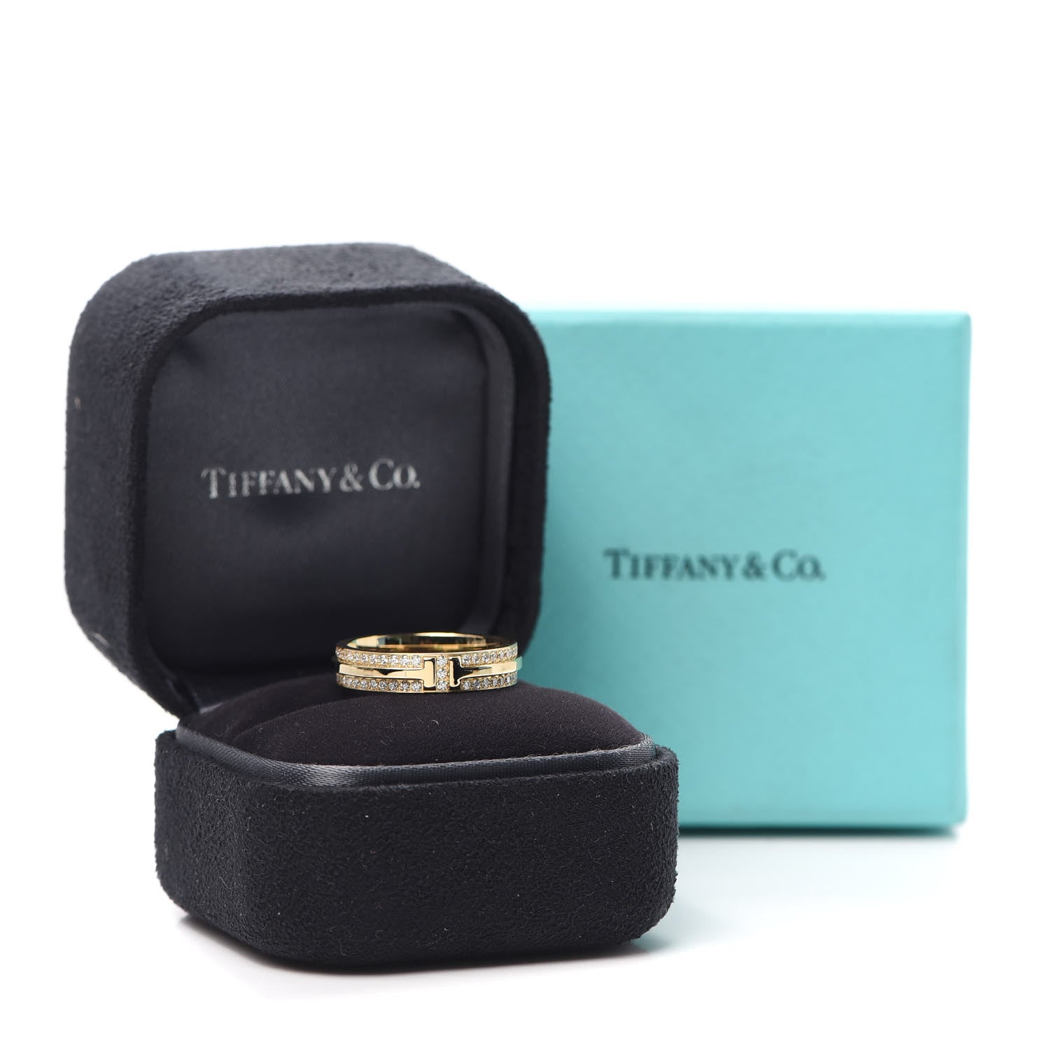 Tiffany 18K Yellow Gold Diamond Narrow T Two Ring 53 6.5 5 of 5