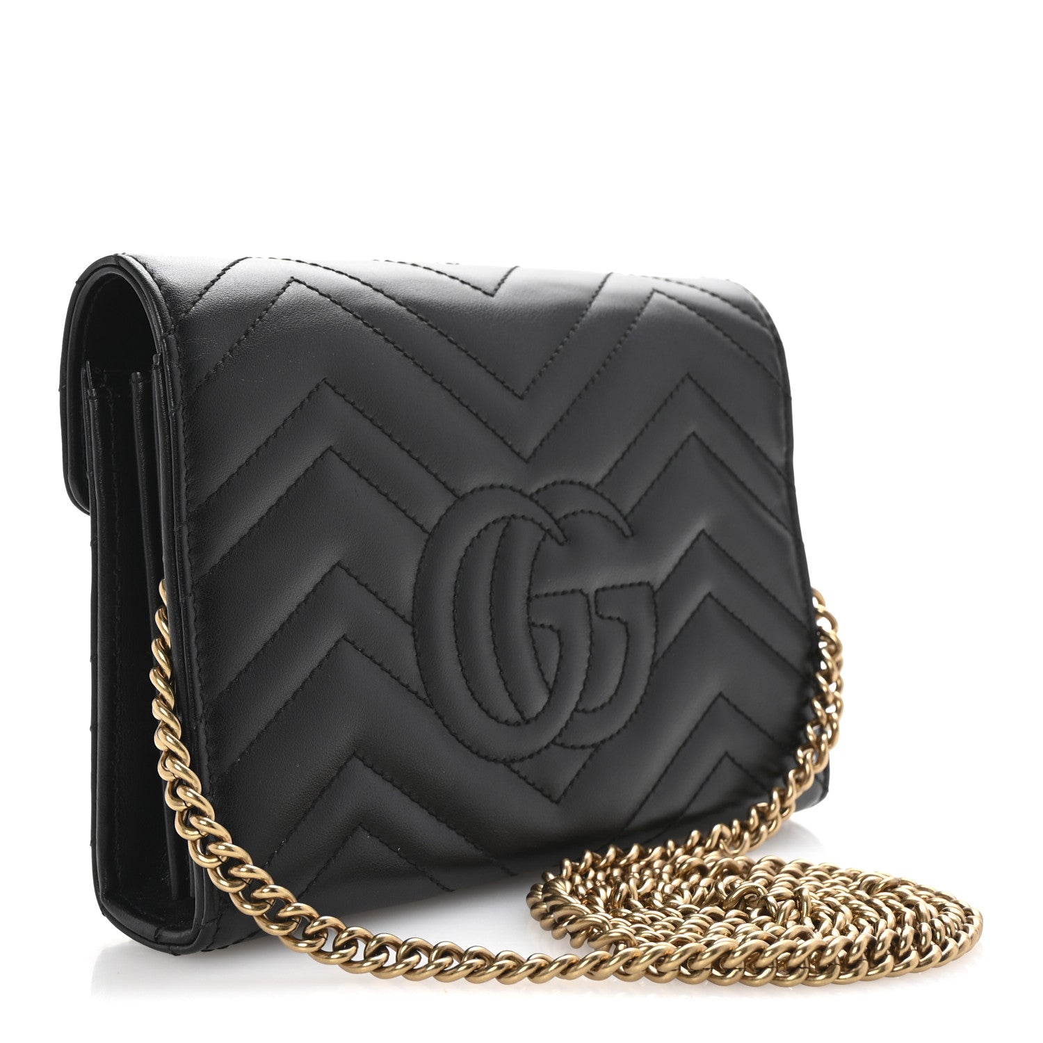 Gucci Calfskin Matelasse GG Marmont Chain Wallet Black 3 of 10