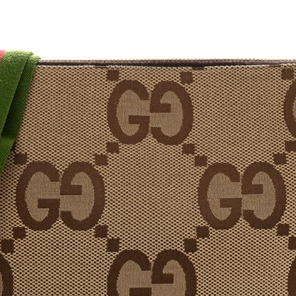 Gucci Monogram Jumbo GG Textured Dollar Calfskin Web Wristlet Messenger Bag Camel Ebony New Acero 8 of 12