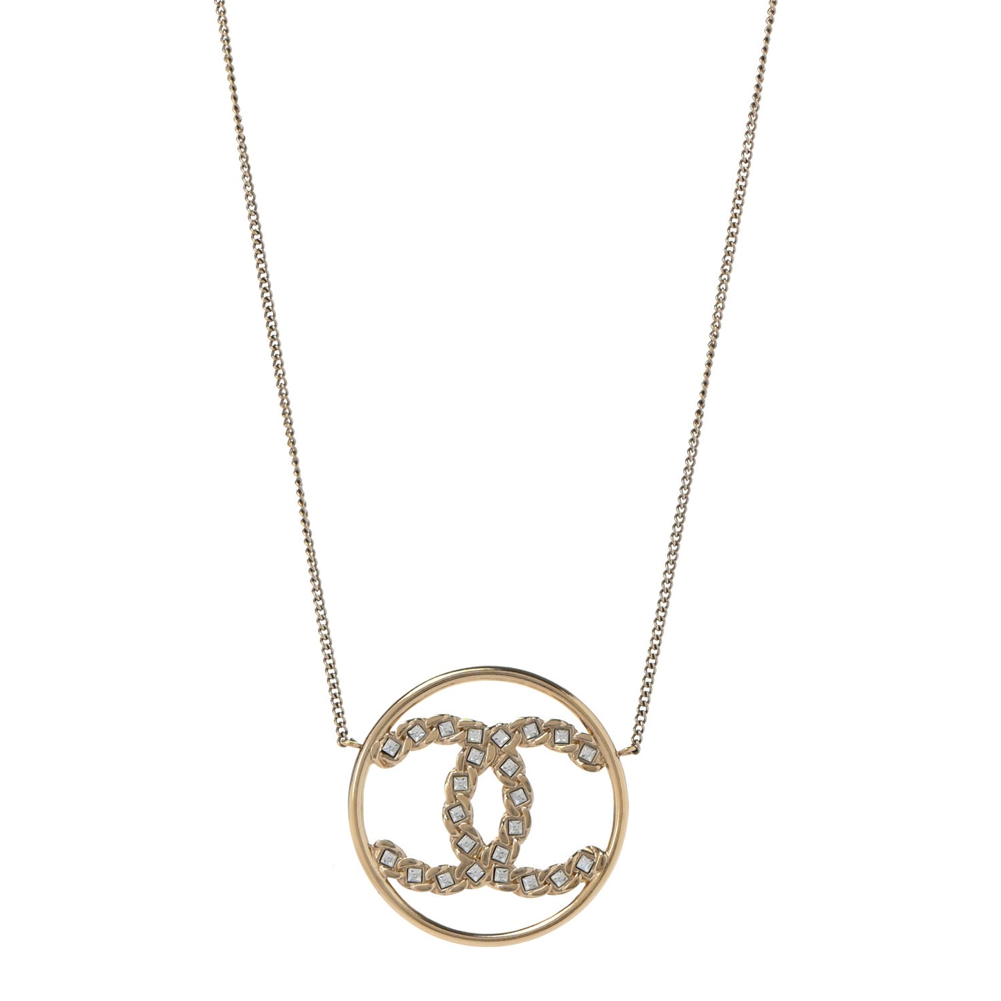 Baguette Crystal High Society CC Pendant Necklace Gold