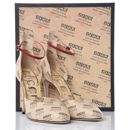 Gucci Malaga Kid Stamp Print Daisy Ankle Strap d'Orsay 105 Pumps 40 Soy Black Hibiscus Red 8 of 8