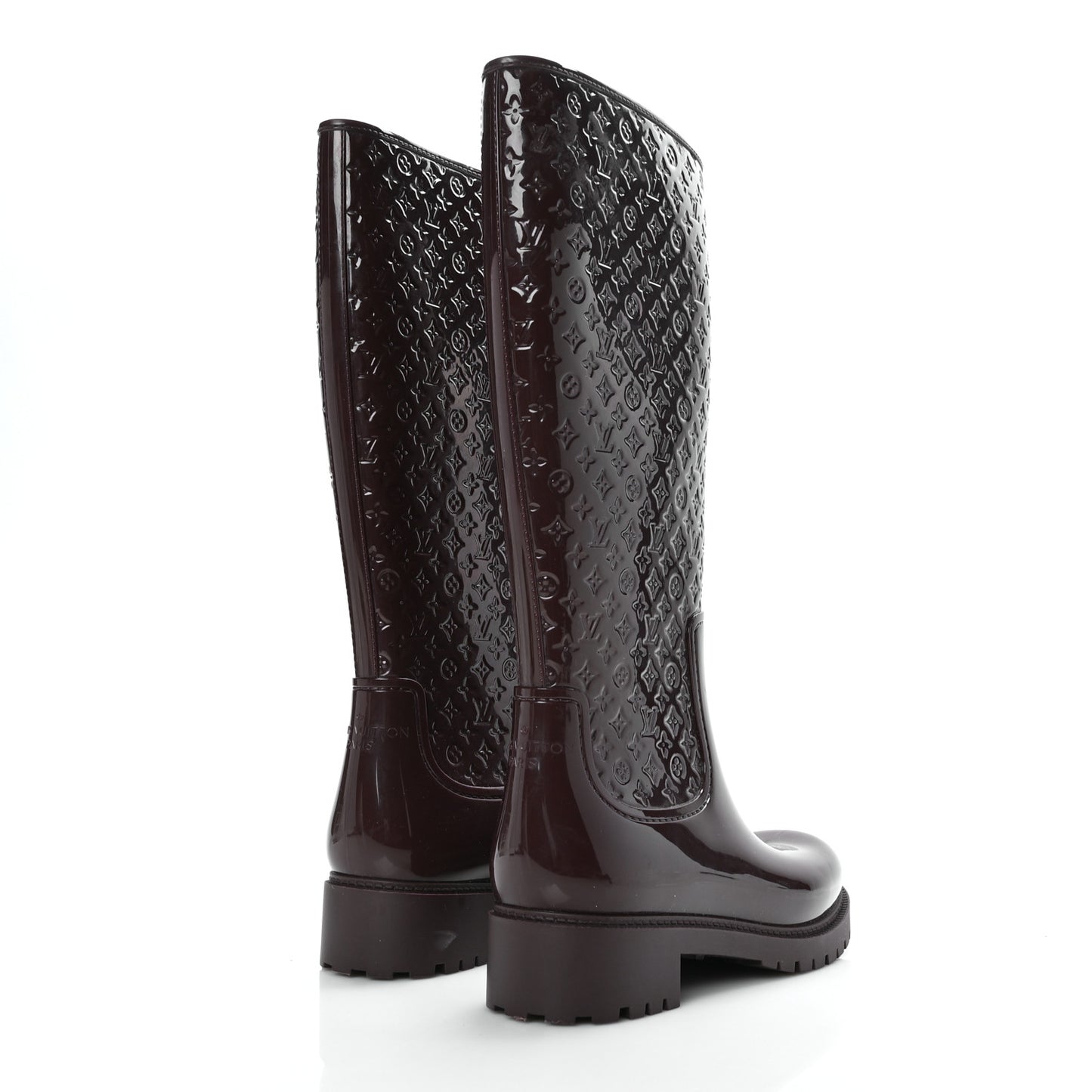 Rubber Embossed Monogram Splash Rain Boots 38 Burgundy