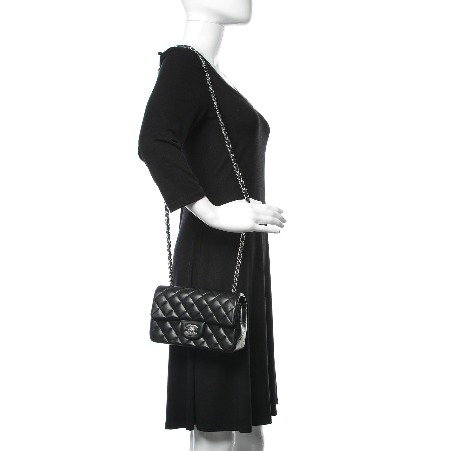 Lambskin Quilted Mini Rectangular Flap Black