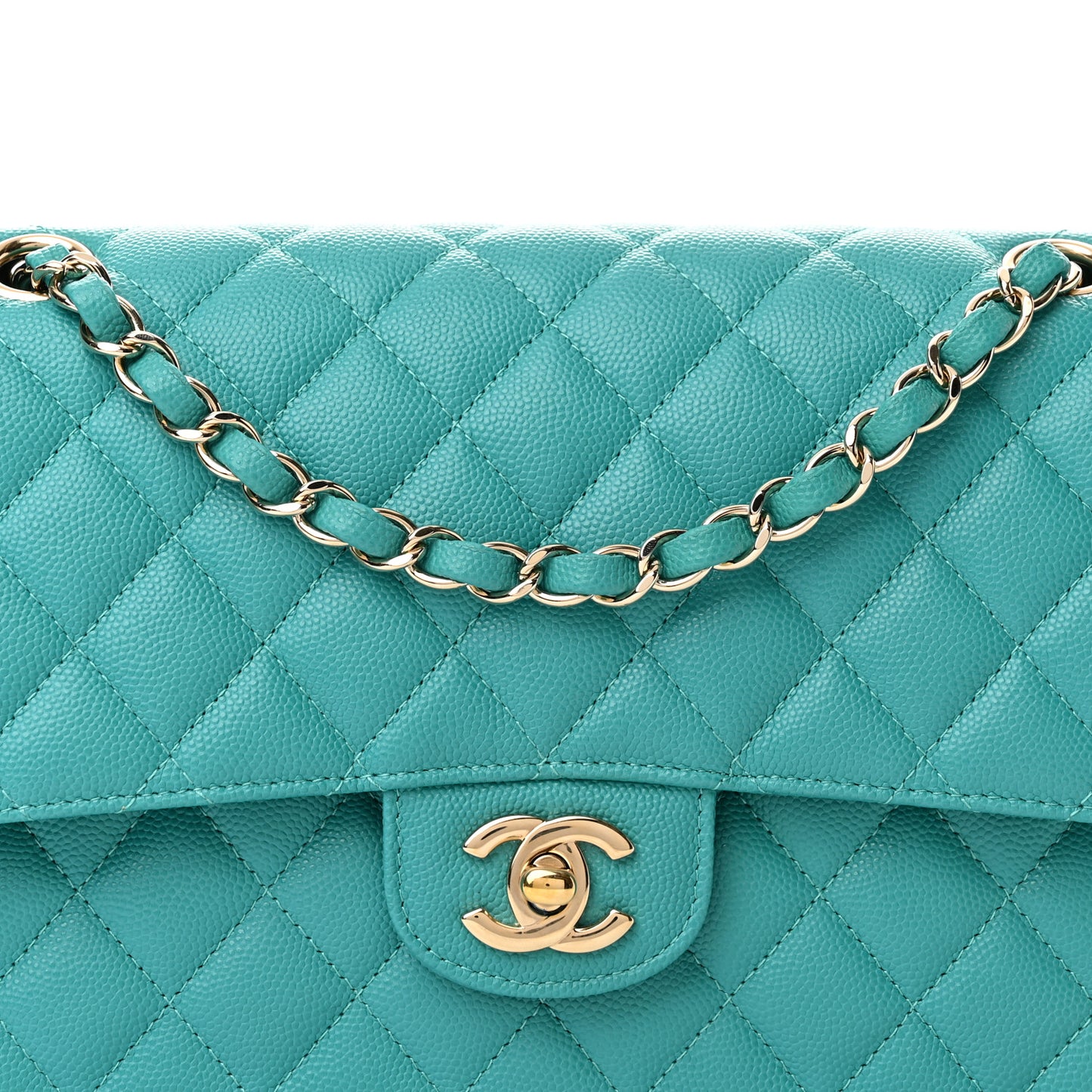 Caviar Quilted Medium Double Flap Turquoise
