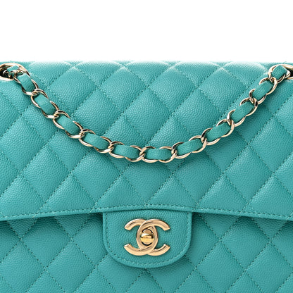 Chanel Caviar Quilted Medium Double Flap Turquoise 8 of 11