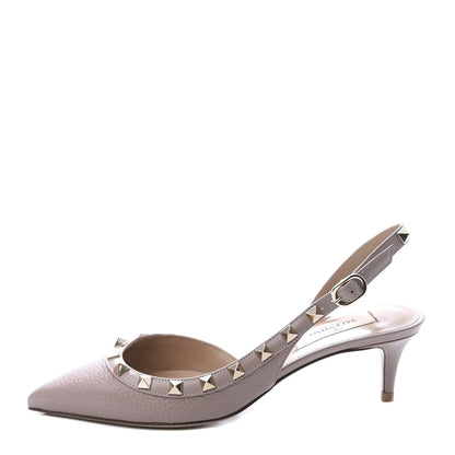 Valentino Garavani Pebbled Calfskin Rockstud Half D'Orsay Slingback 50mm Pumps 35 Poudre 1 of 12