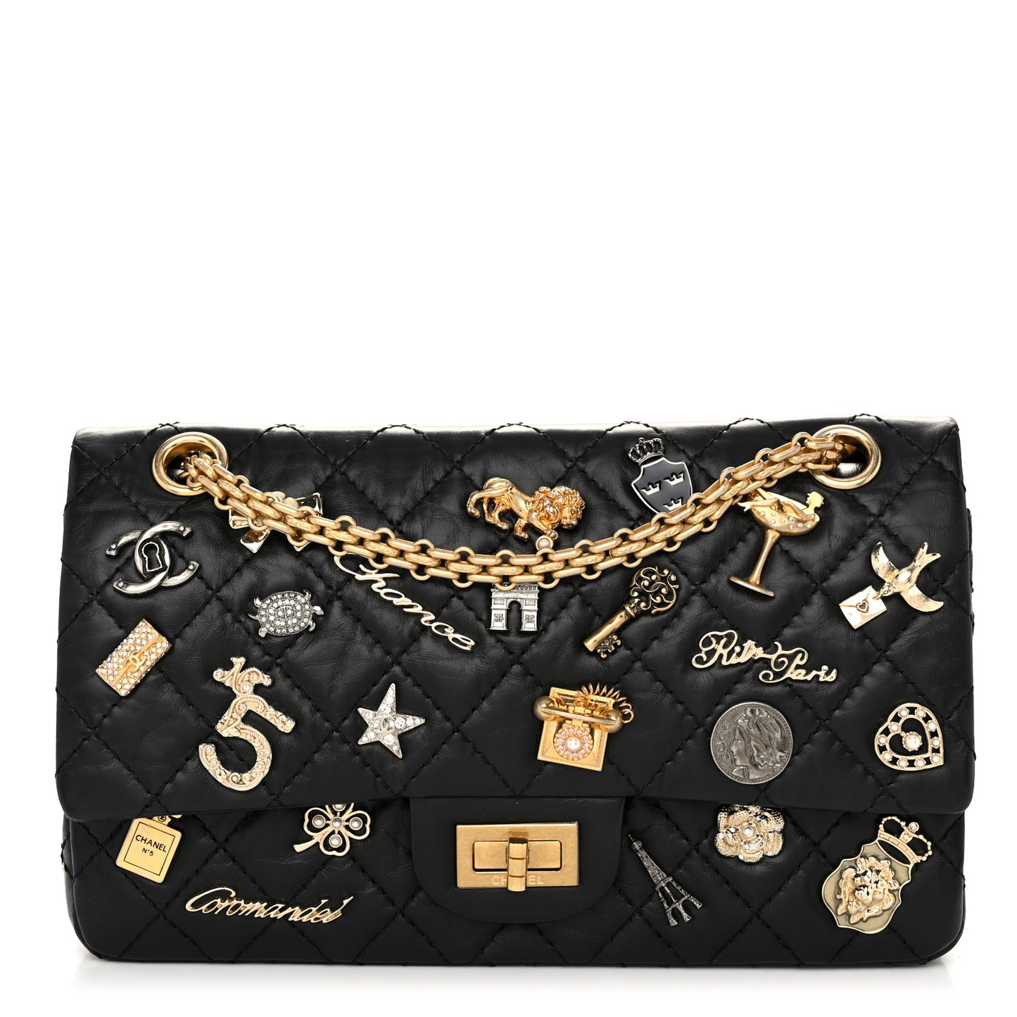 Aged Calfskin Lucky Charms 2.55 Reissue 225 Flap Black