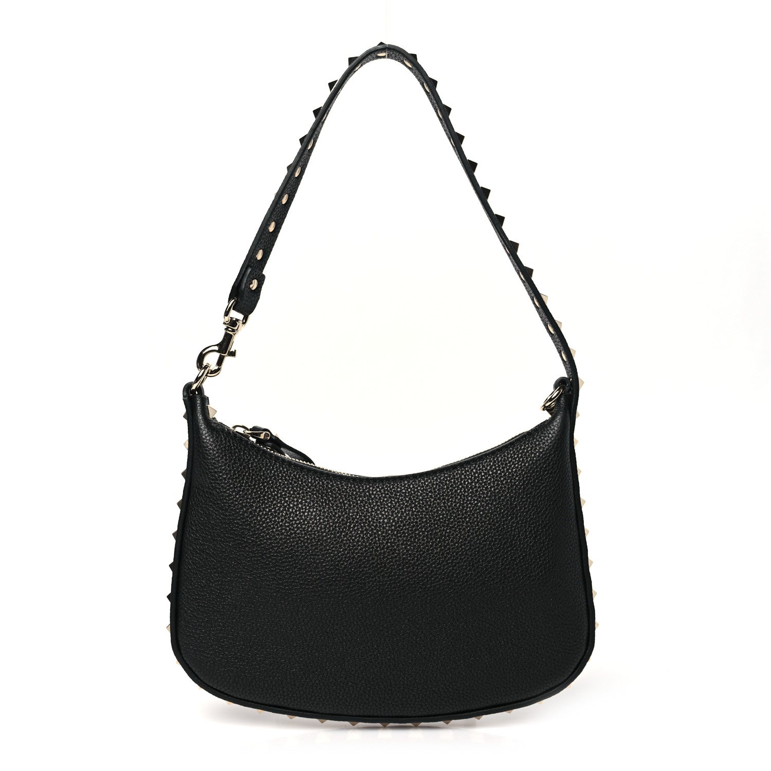 Valentino Garavani Grainy Calfskin Mini Rockstud Hobo Black 1 of 9