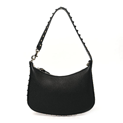 Valentino Garavani Grainy Calfskin Mini Rockstud Hobo Black 1 of 9