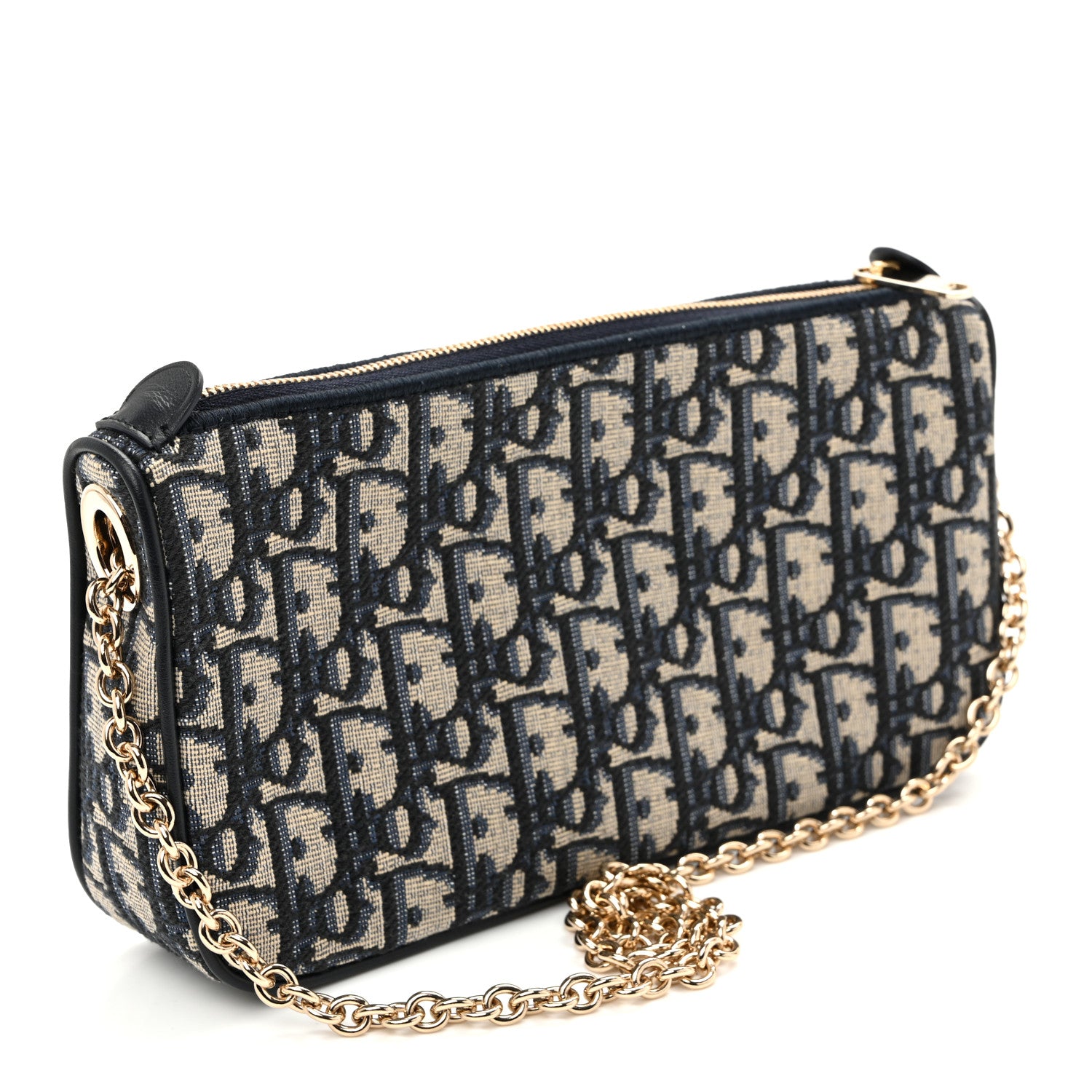 Christian Dior Oblique Bow Pouch With Chain Blue 3 of 11