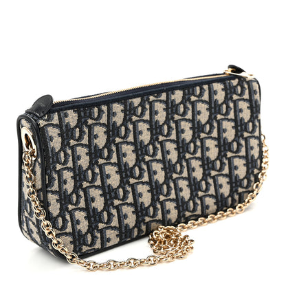 Christian Dior Oblique Bow Pouch With Chain Blue 3 of 11