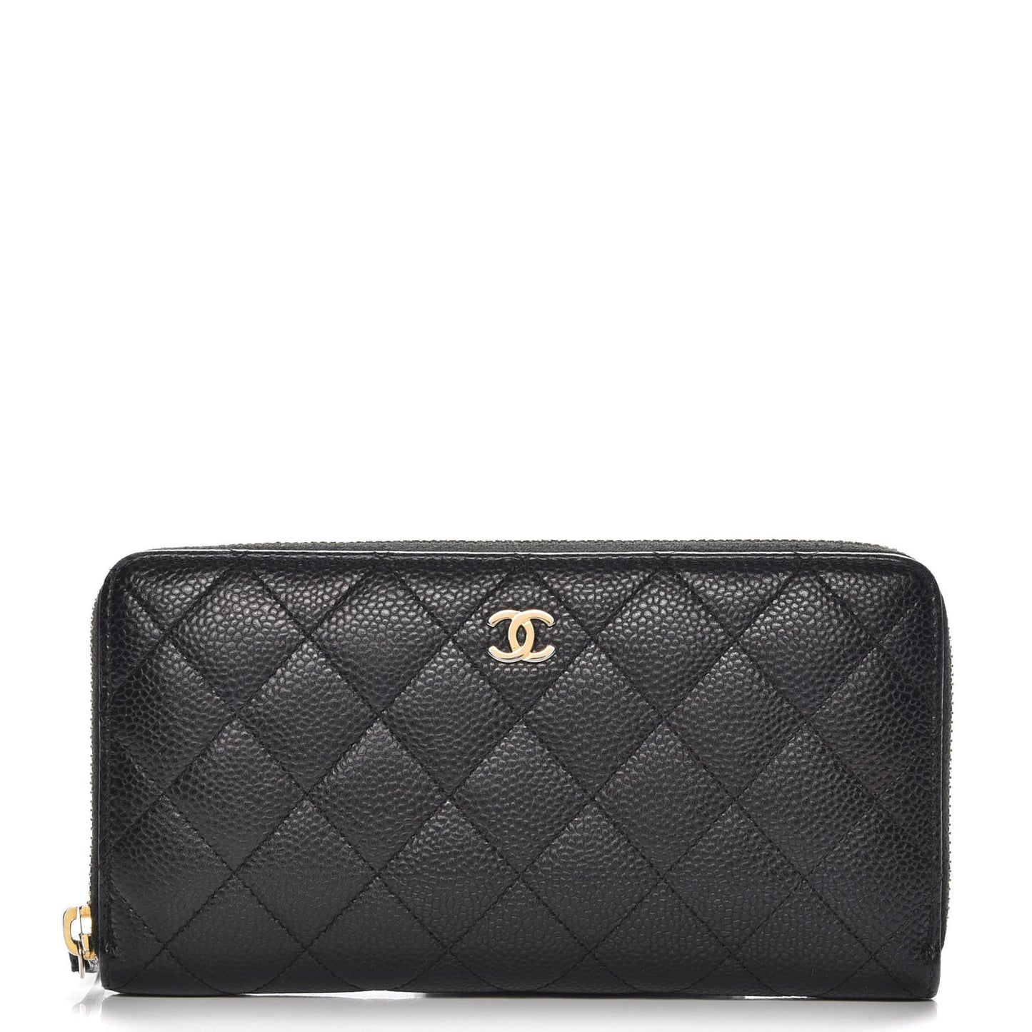 Caviar Quilted Large Gusset Zip Around Wallet Black