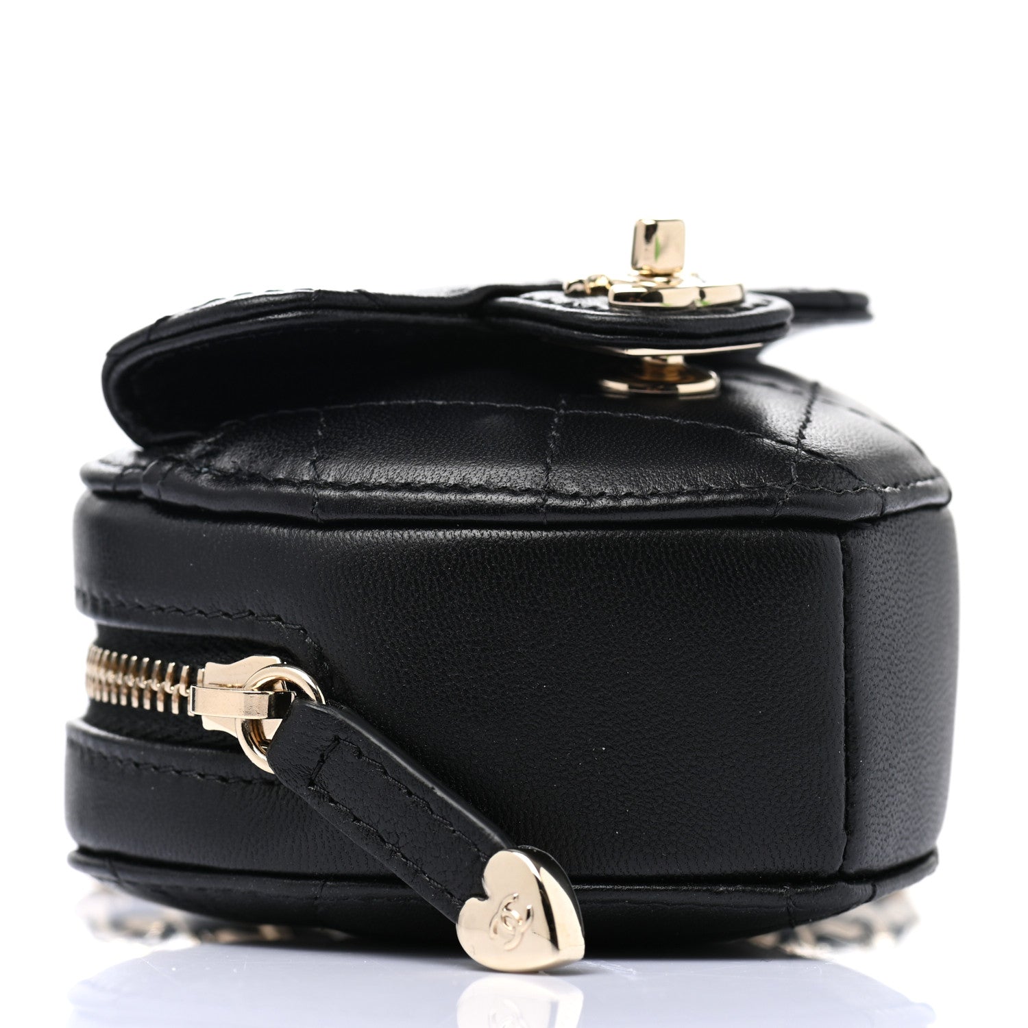 Chanel Lambskin Quilted CC In Love Heart Coin Purse With Chain Black 4 of 8