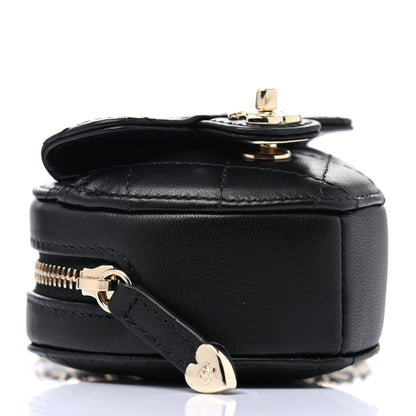 Chanel Lambskin Quilted CC In Love Heart Coin Purse With Chain Black 4 of 8
