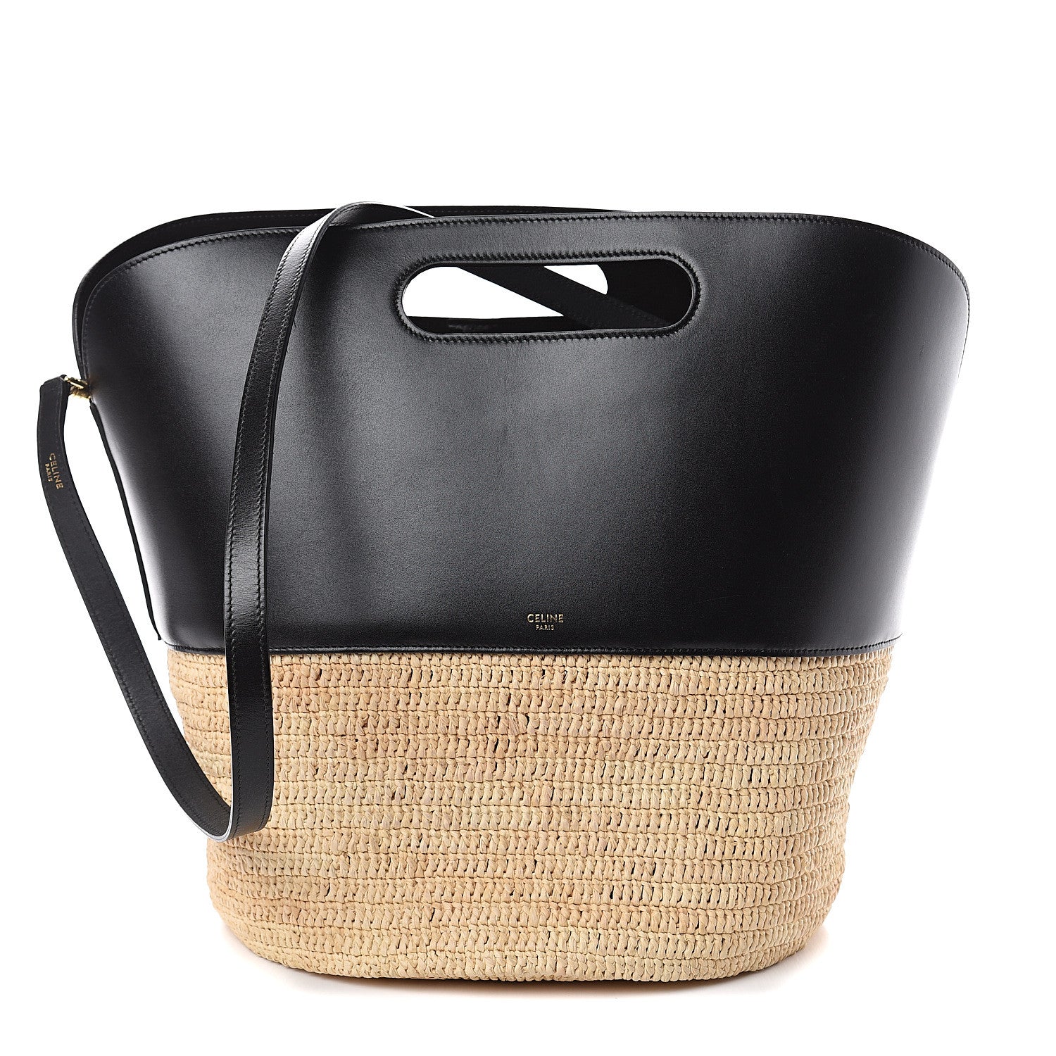 Celine Raffia Calfskin Basket Bag Natural Black 1 of 8