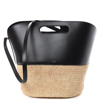 Celine Raffia Calfskin Basket Bag Natural Black 1 of 8