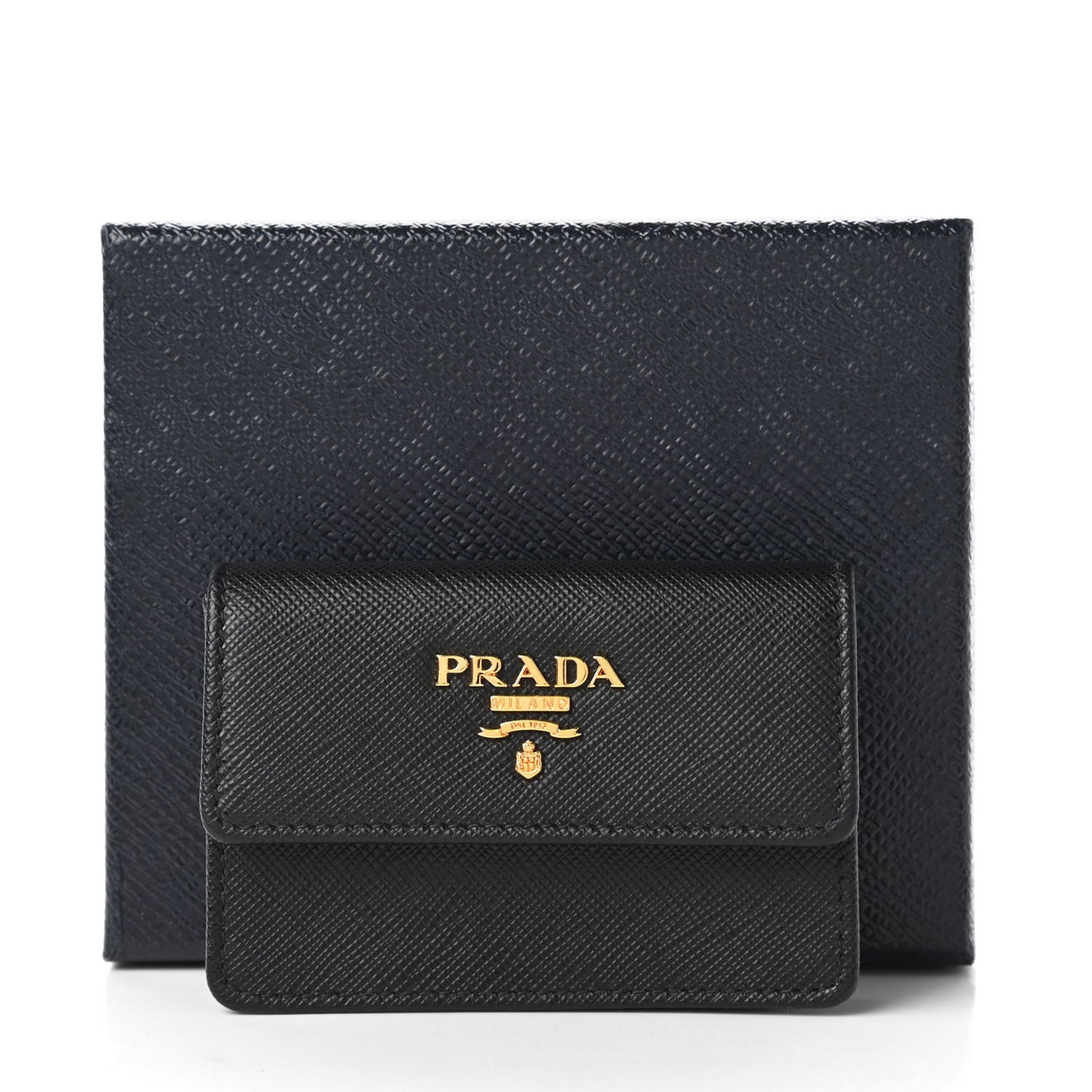 Saffiano Metal Flap Card Holder Black