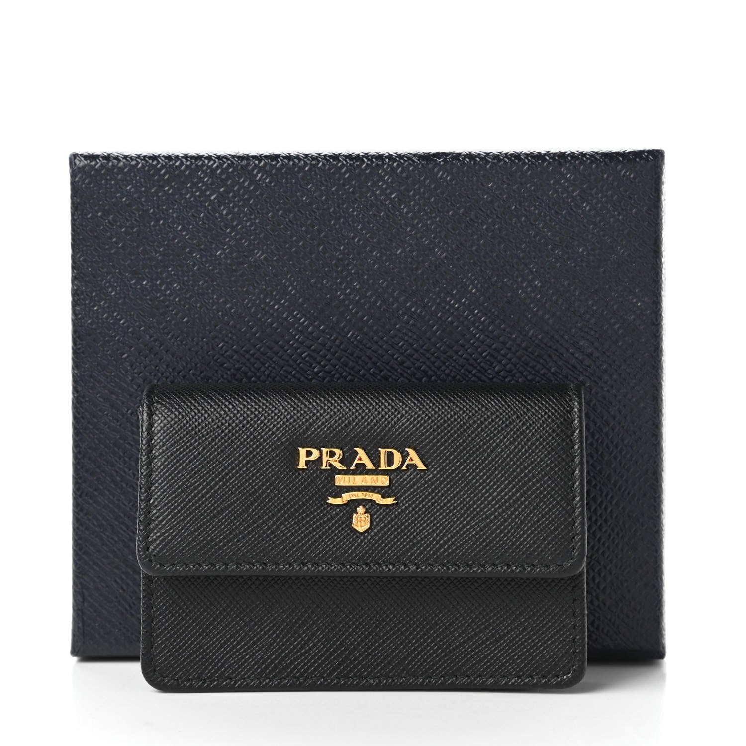 Prada Saffiano Metal Flap Card Holder Black 10 of 10