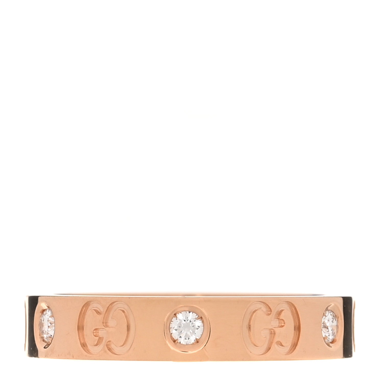Gucci 18K Rose Gold Diamond Icon Band Ring 56 7.5 1 of 6