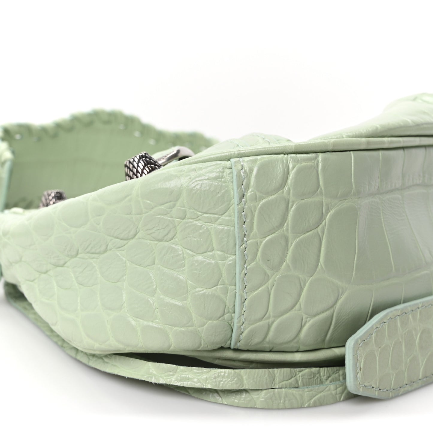 Extra Supple Calfskin Crocodile Embossed Le Cagole Shoulder Bag XS Light Green
