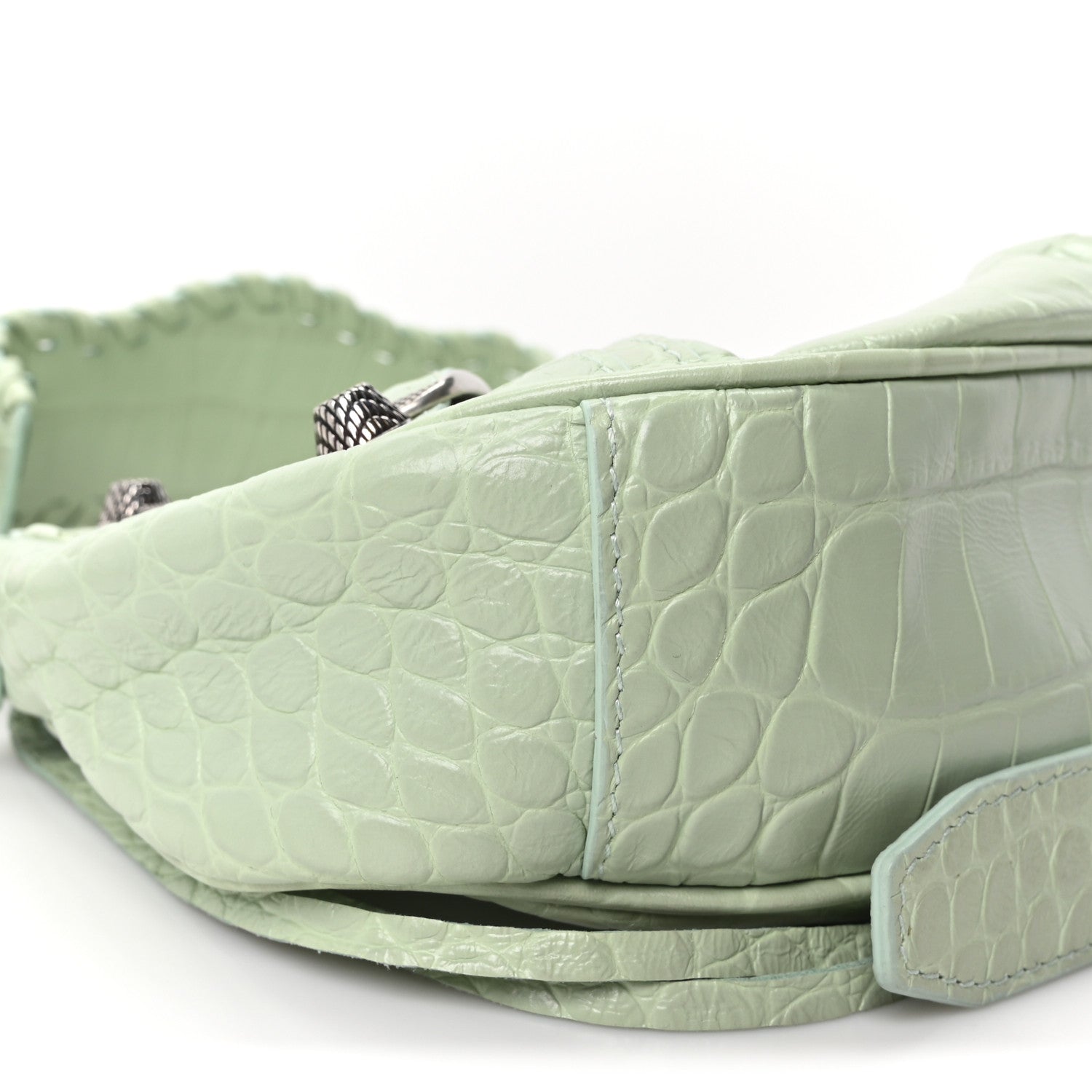 Balenciaga Extra Supple Calfskin Crocodile Embossed Le Cagole Shoulder Bag XS Light Green 9 of 10