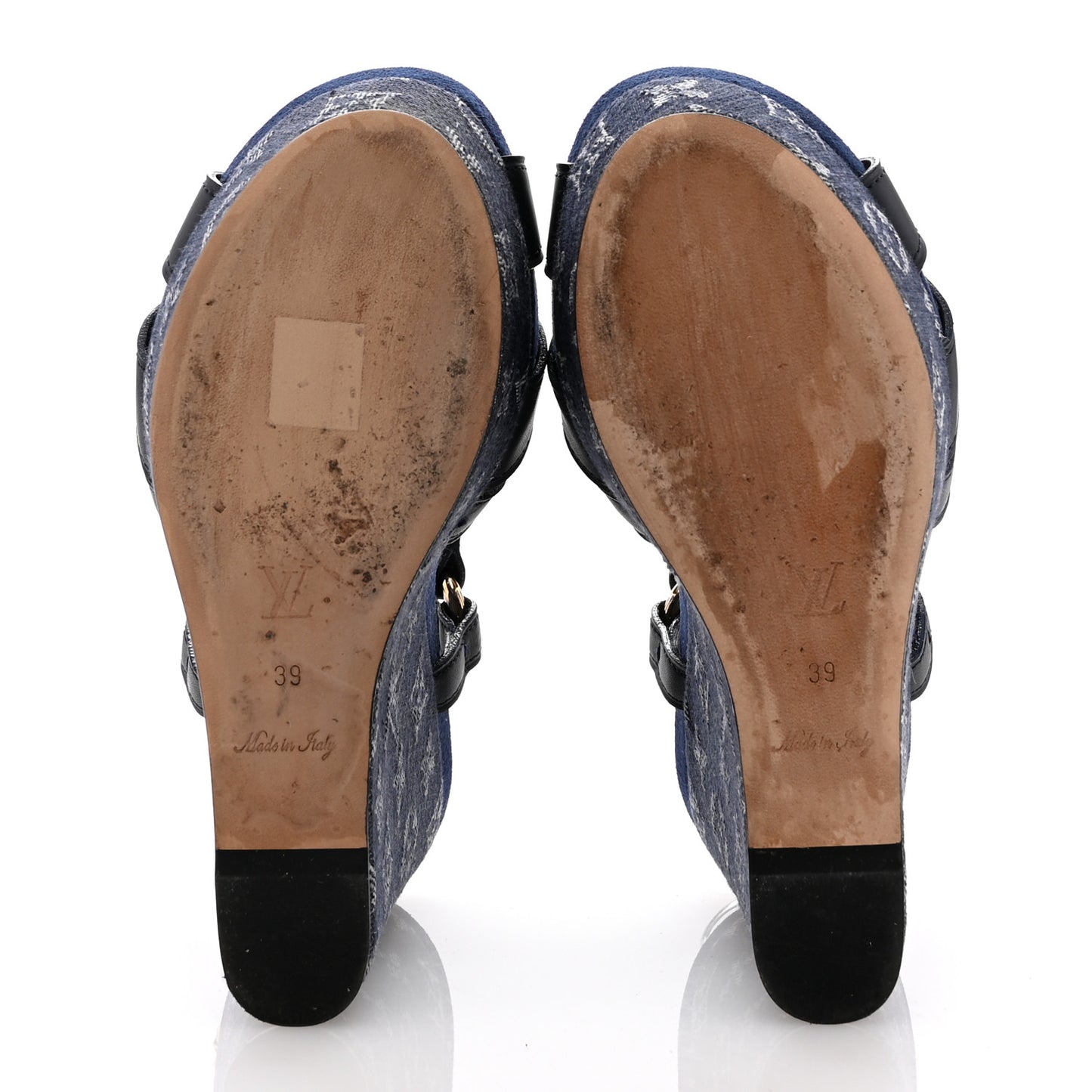 Calfskin Monogram Denim Ocean Wedge Sandals 39 Blue