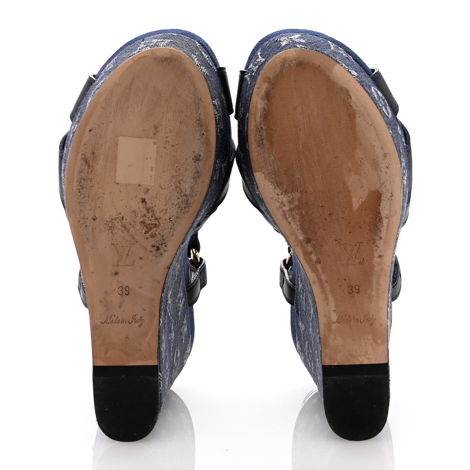 Louis Vuitton Calfskin Monogram Denim Ocean Wedge Sandals 39 Blue 6 of 9