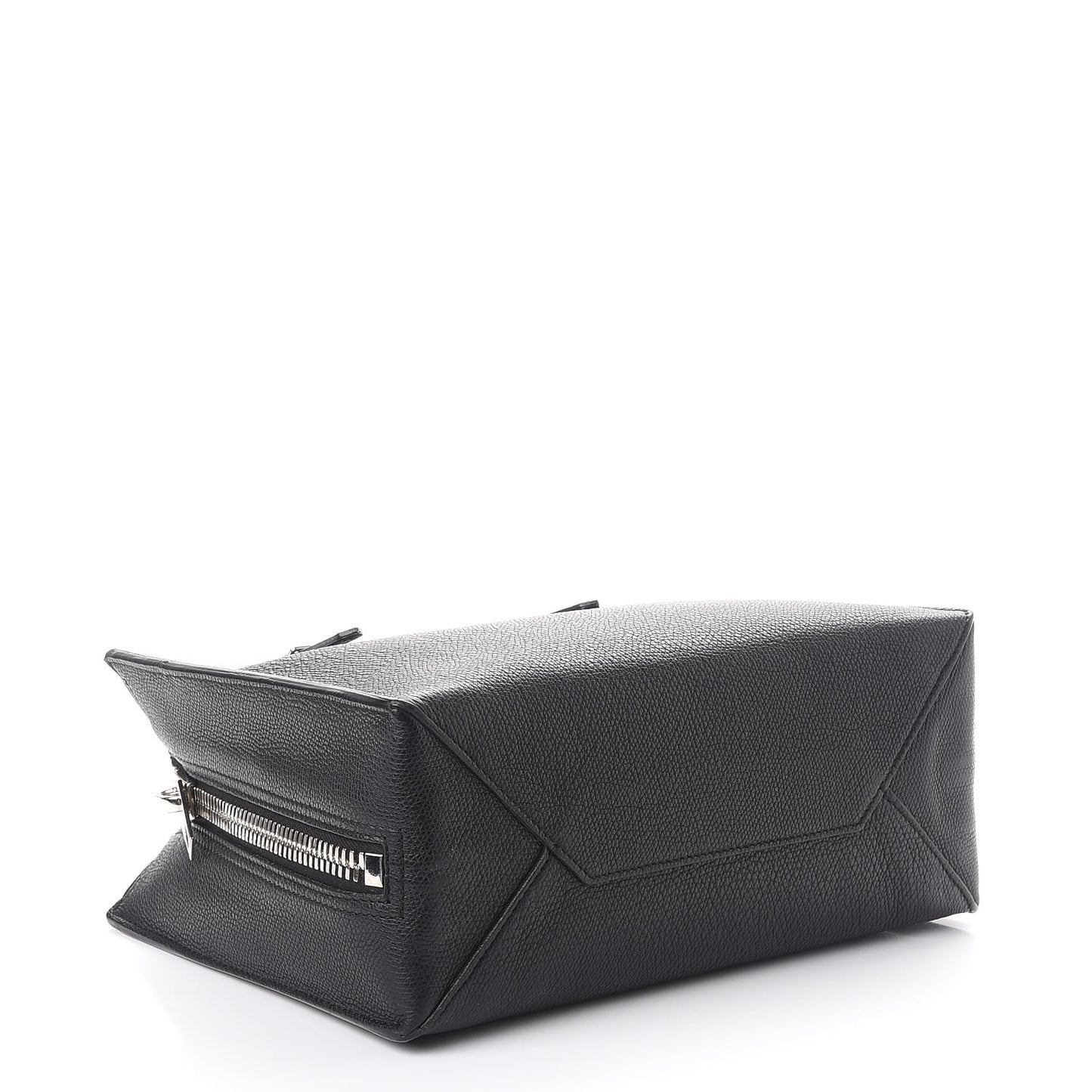 Grained Calfskin Plate Hardware Papier A6 Zip Around Tote Black