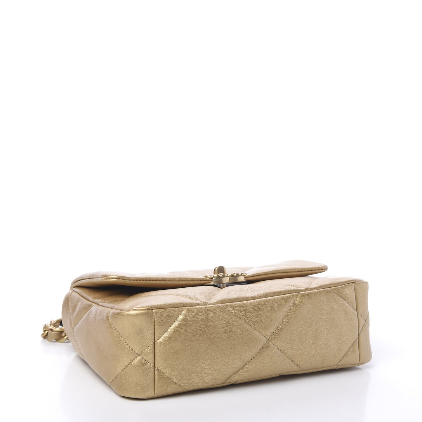 Metallic Goatskin Quilted Medium 19 Flap Gold
