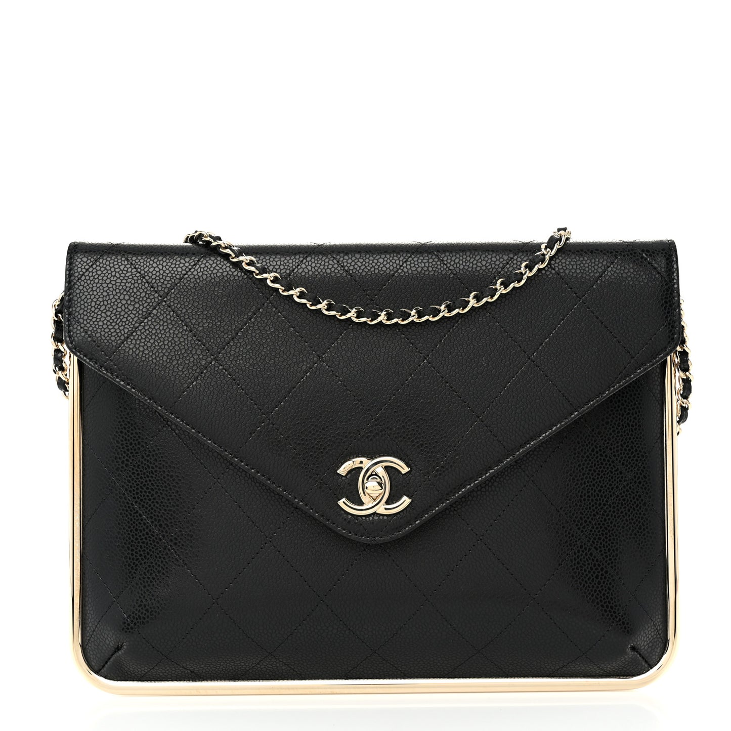 Grained Calfskin Envelope Clutch With Chain WOC Black
