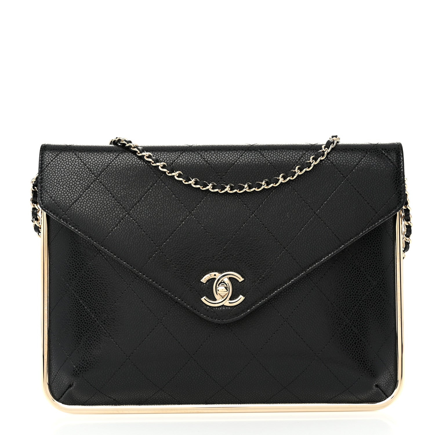 Chanel Grained Calfskin Envelope Clutch With Chain WOC Black 1 of 11