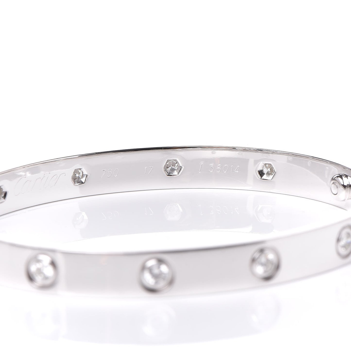 18K White Gold 10 Diamond LOVE Bracelet 17