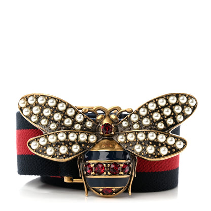 Gucci Web Queen Margaret Bee Belt 75 30 Red Navy 1 of 4
