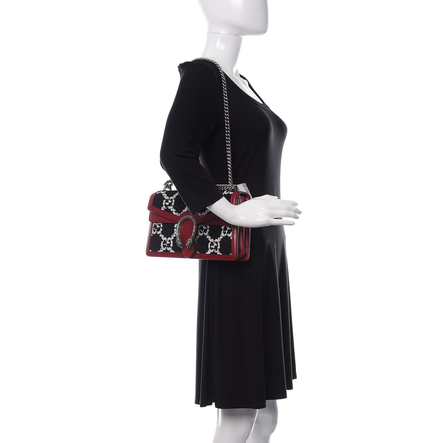 Gucci Tweed GG Monogram Small Dionysus Shoulder Bag Black White Romantic Cherry 2 of 10