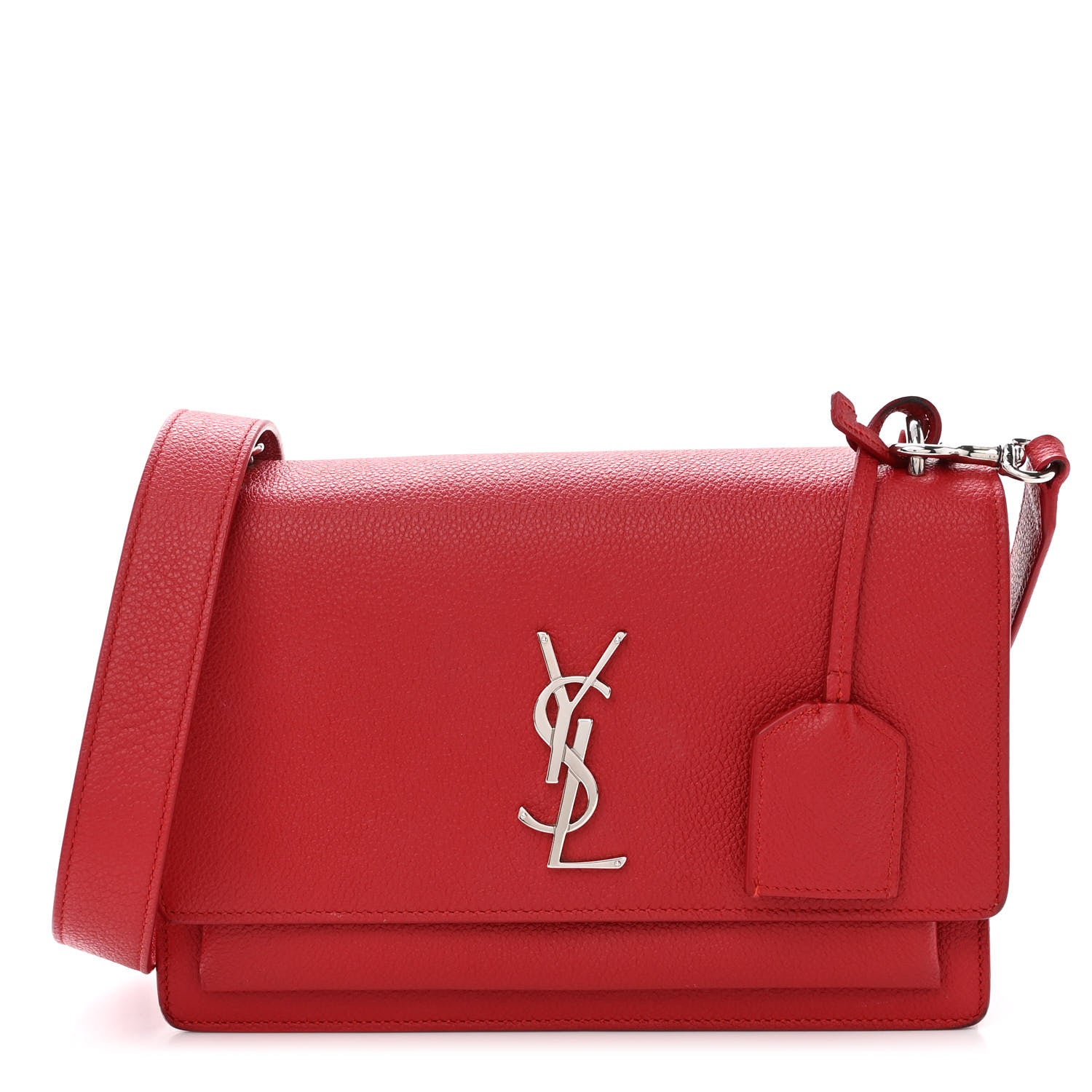 Saint Laurent Grained Calfskin Medium Monogram Sunset Satchel Red 1 of 13