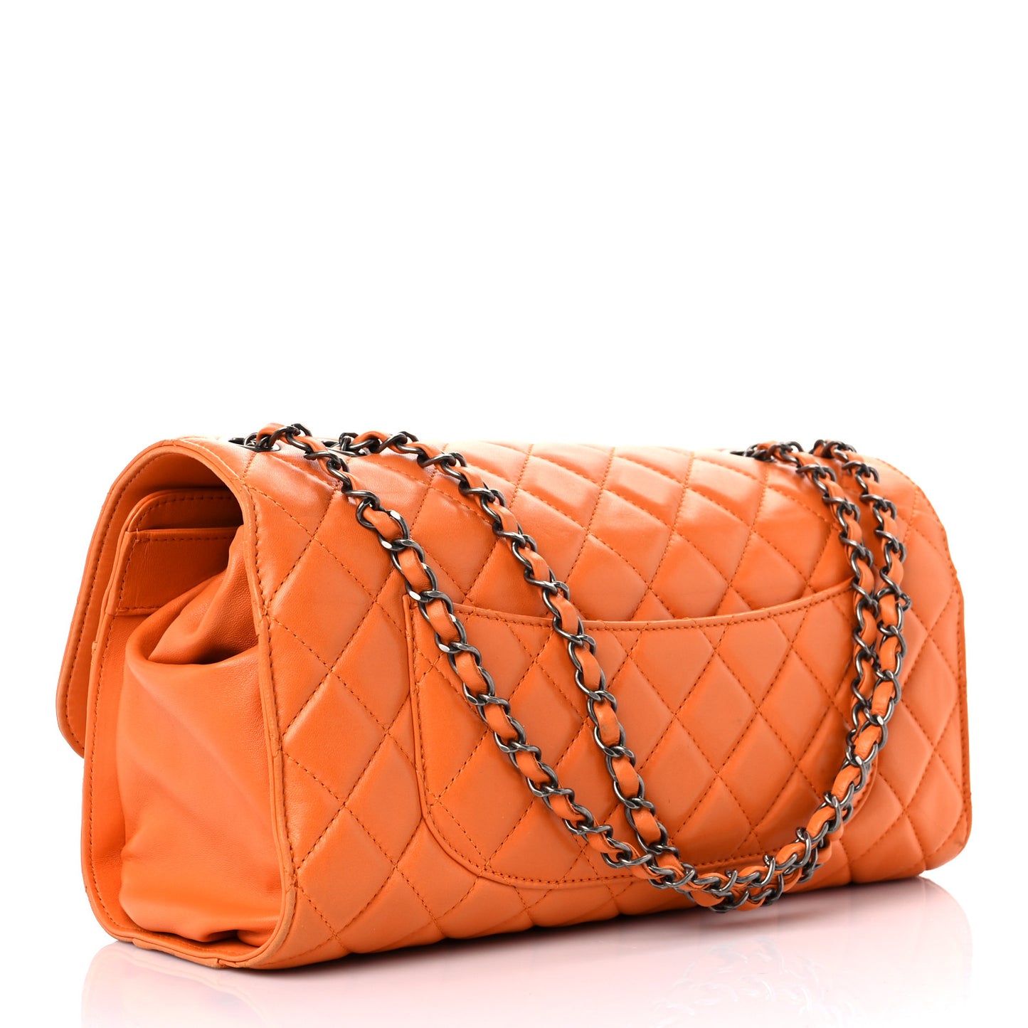 Lambskin Quilted Jumbo Grocery By Chanel Drawstring Shopping Bag Orange
