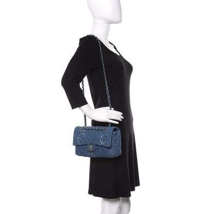 Chanel Denim Quilted CC Print Medium Single Flap Blue 2 of 11