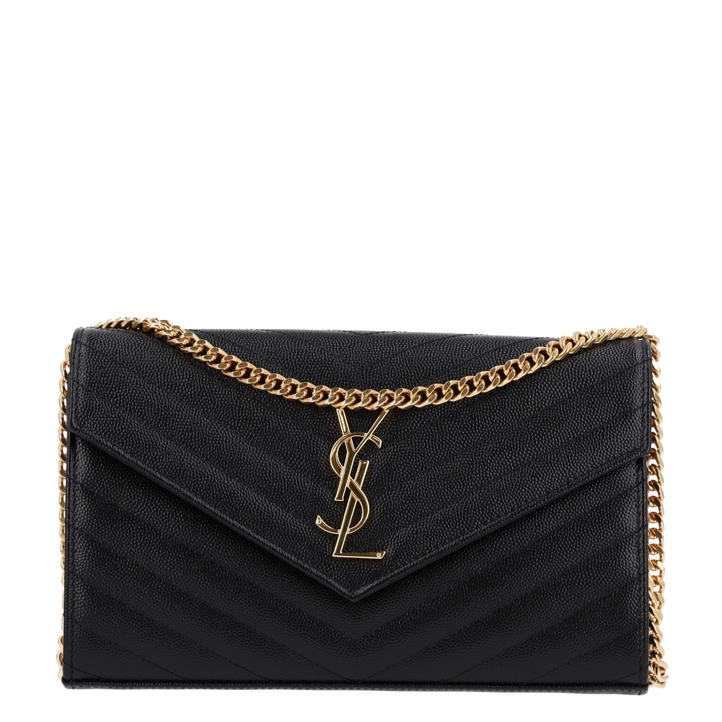 Grain De Poudre Matelasse Chevron Monogram Chain Wallet Black Black