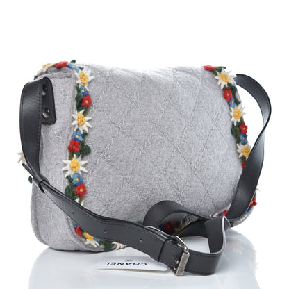 Chanel Felt Embroidered Small Crest Austrian Satchel Light Grey 3 of 9