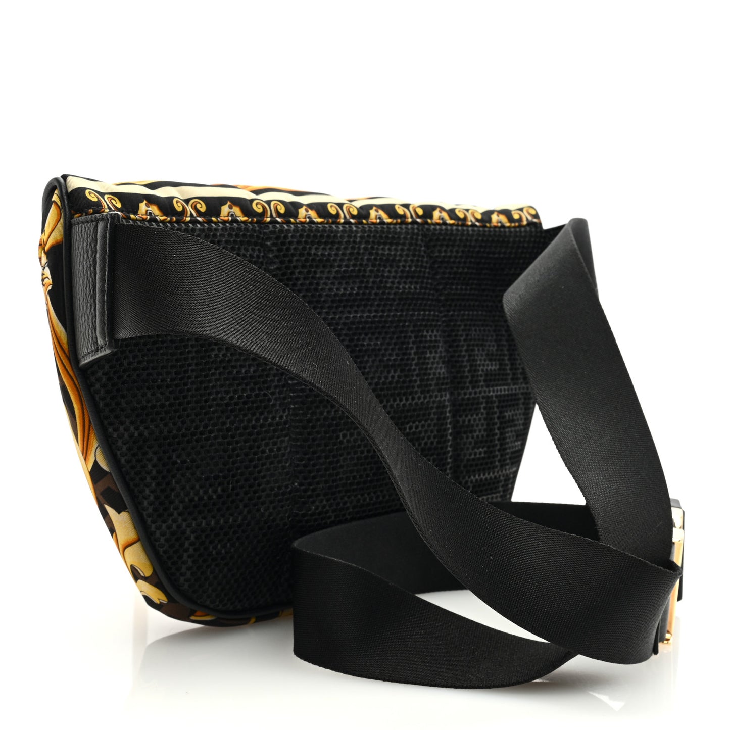 X VERSACE Nylon Cuoio Romano Fendace FF Baroque Belt Bag Black Gold